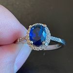 Oval blue sapphire silver plated CZ ring Size 10 Photo 4