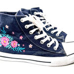 Airwalk Sneaker Womens 10 Navy Denim Embroidered Flowers Lace Up High Top Shoes Photo 0