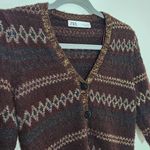 ZARA  Brown and Gold Cropped Cardigan Sweater Size Small Brown Cropped Sweater Photo 4