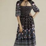 Anthropologie NEW Smocked Black Floral Midi Dress Short Sleeve Size Small $180 Photo 3