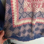 Lucky Brand Size Large Border Print Tee Shirt Blue Bohemian Aztec Scoop Neck Photo 3