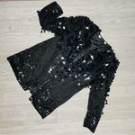 Vintage sequin beaded fringe cardigan sweater shirt black large formal dressy Photo 0