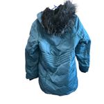 Arctic Expedition Puffer Coat Teal Blue Hooded Faux Fur Trim Size L/G Photo 6