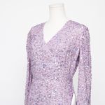 Mac Duggal Purple Sequin Puff Sleeve V Neck Midi Dress Photo 9