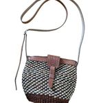 Vintage Medium Sisal & Tooled Leather Adjustable Crossbody Bag Brown Photo 0