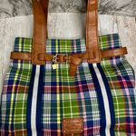 Tommy Hilfiger Green Blue Plaid Tote Preppy Nautical Checked Classic Belt Detail Photo 1