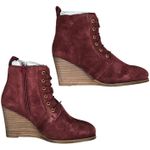Diba Blake Suede Bootie Burgundy Lace Up Wedge Ankle Boots Women Size 8.5 Red Photo 4