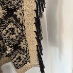 Cato  Beige Black Gold Metallic L Drape Open Front Tribal Cardigan Fringe Boho Photo 3