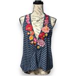 Free People  Blue Embroidered Faux Wrap Frida Tank Top Striped Boho Fairy X Small Photo 1