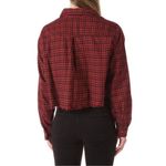 HYFVE  Frayed Hem Flannel Crop Red Plaid Shirt Size Medium Photo 1