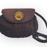 Y2K: Robert Lee Morris 𑁍 Gold Plated Brass Floral Medallion Clutch Crossbody Bag Brown Photo 0