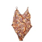 ALC Frank A.L.C Cleo Orange Rose One Piece Multi Graphic Swimsuit Size XS Plunge V Neck Photo 1