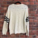 Gilded Intent  womens crewneck striped sleeve boyfriend sweater cream/black L Photo 4