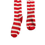 Christmas Socks Red & White Candy Cane Striped Knee High Whi Plush Cuff Costume Photo 3