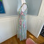 La Plage Tiered Ruffle Maxi Dress Block Print 100% Cotton Pockets Small Photo 6