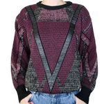 Vintage 80s Leather Patch Grandpa Sweater Black Size M Photo 0