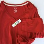 Hue NWT Women's Solid V-Neck Long-Sleeve Pajama Top Red Size Large Cotton Modal Photo 2