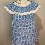 Roberta Roller Rabbit ROBERTA‎ ROLLER RABBIT Lucia Fringe Off Shoulder Top Blue Tile Print sz S Photo 0