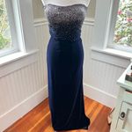 Vintage Precious Formals Black Velvet Rhinestone Gown Strapless Size 2/4 Prom Blue Photo 2
