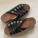 Dansko black leather silver decorative button Velcro strap sandals, size EU 39 Photo 0