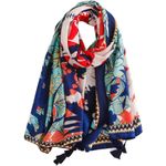 NEW Boho Tropical Design Tasseled Rectangle Soft Chic Scarf Large Blue Orange Photo 8
