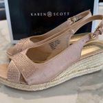 Karen Scott  Slingback Espadrille Wedge Sandals  Womens 7.5 Taupe Metallic Studs Photo 2