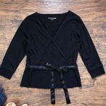 Soft Surroundings  • black knit wrap top tie waist surplice ribbon belt Photo 0