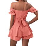 NEW Off Shoulder Ruffle Short Sleeve Romper Short XL Pink Photo 1