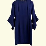 Black Halo Lorie Bell-sleeve Sheath Dress Size 4 Pacific Blue (Navy) Workwear Photo 5