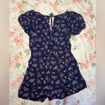 Louna Womens Navy Floral Puff Sleeve Romper Size M Blue Size M Photo 5