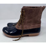 Green Forest Women's Rain‎ Boots Navy Brown Flannel Lining Size 7 Photo 1