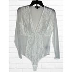 INC International concepts Women's XL Long Sleeve Lace Mesh Bodysuit White New Photo 1