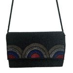 WALBORG VINTAGE METALLIC BEADED BLACK RED BLUE SILVER GOLDTONE HANDBAG CLUTCH Photo 0