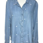 Cloth & Stone Top L Anthropologie Denim Chambray Polka Dot Button Up Shirt Photo 0