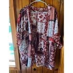 Maurice's Floral Patchwork Kimono‎ Cardigan Burgundy White Beach Cover Up Boho Summer Wrap Photo 2