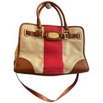 Michael Kors Michael Kors Hamilton Stripe Satchel Bag Ivory Red Brown Leather Trim Photo 12