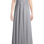La Femme Silver Crepe Chiffon Embellished Bodice Gown 12 Style 23286 Photo 4