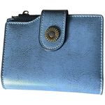 SENDEFN Leather‎ Wallet Short 16 Card Slots Zipper Pocket Grey Blue Sunflower Photo 0