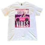 Barbie Car T SHIRT Large Weekend Vibes Puff Letters 100% Cotton Tee Gilden NWOT Photo 0