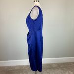 Alex Evenings  Satin One Shoulder Midi Sheath Cocktail Party Dress Blue Size 14 Photo 4