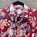 Chico's  Womens Button Up Blouse Size 8 Or 1 Maroon Floral Jaguar Print Boho Artsy Photo 2