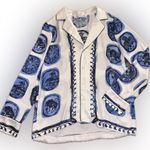 ZARA  ZW Collection Flowy Silky Button Down  Collar Shirt Blue White Oversized XS Photo 2