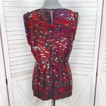 BCBGMAXAZRIA Abstract Print Knot Front Silk Blouse Sleeveless Black Red Medium Photo 3