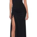 La Femme 29444 V-Neck Ruched Criss Corss Back Slit Gown Photo 0