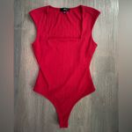 Lulus LULU’S Sweet Crush Red Ribbed Square Neck Bodysuit Red Size Small Photo 2