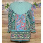 Figueroa & Flower Womens 2X Green Floral Lace Up Lace Back Blouse Tunic Top Photo 7
