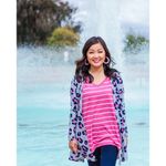 LuLaRoe  Caroline Tunic Cardigan BW Houndstooth Geometric Arc Pattern L EUC Photo 1