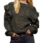 Topshop  Sweater Size XS 0/2 Gray Ruffle Puff Longsleeve Cableknit High Neck Photo 4