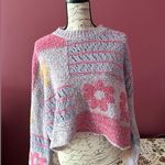 Moon & Madison Large Fuzzy Cropped Flower Sweater NWT Photo 0