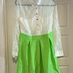 White Lace top Pleated neon green Skirt Dress, Solid Color, Size L Size L Photo 0